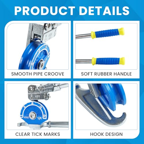 Heavy Duty 1/2" Tubing Bender 180°, Tube Bender for Copper & Stainless Steel Pipe (Up to 2mm Wall Thickness), Aluminum Iron Pipe, HVAC Automotive Plumbing Tool by Poakkus - Image 3
