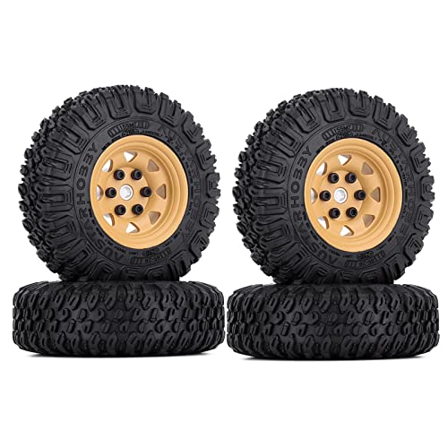 Jantes en métal Beadlock 1.9 jaune et pneus caoutchouc 85 mm pour crawler 1:10