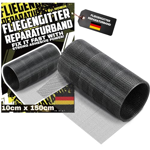 HOMIK Fliegengitter Reparatur Klebeband Schwarz Sehr Stark Selbstklebendes Reparaturband 10cm x 150cm für Fliegengitter & Moskitonetze Fenster Tür & Zelt UV- & Wasserfest