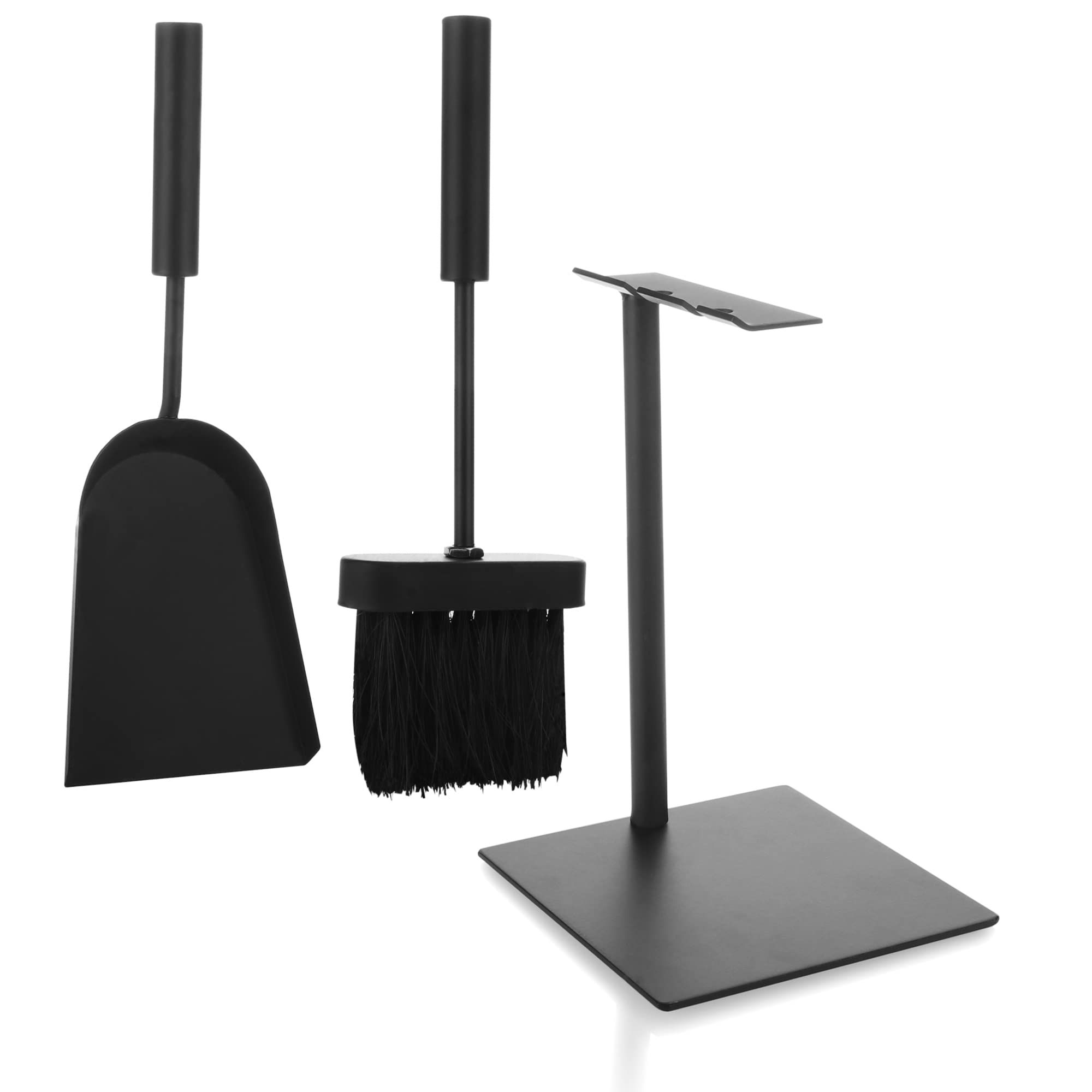 COM-FOUR® Conjunto de chimenea en negro en un tamaño compacto de metal, con pala, escoba y soporte-Ideal para estufas (003 piezas de cubiertos)