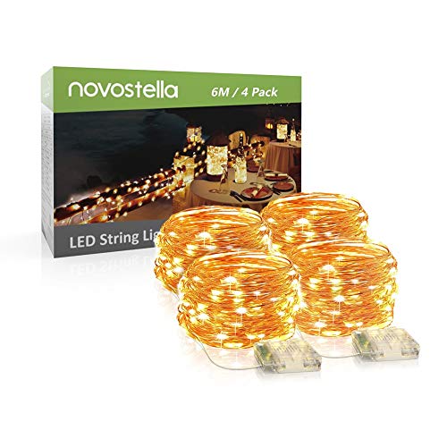 Novostella LED Lichterkette mit Batterie 6M 4 Set 8 Modi, Lichterketten mit 120er LEDS, IP65 wasserdicht Lichterkette Draht für Zimmer Weihnachten Party Hochzeit Warmweiß