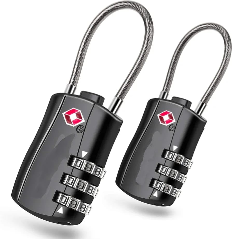 Hetkrishi TSA Approved Luggage Locks, Combination Travel Cable Lock, Re-settable 3-Digit Padlocks with Alloy Body, Keyless Travel Padlock for Gym Locker, Golf Bag Case-Black (2 Pack Black)-picture-37