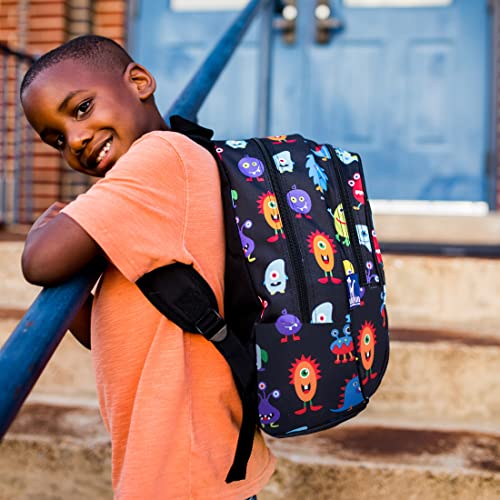Image of Wildkin 15 Inch Backpack for Kids, Monsters | Ages 5-10, padded straps, side water bottle pocket - coordinates with matching Wildkin lunch boxes