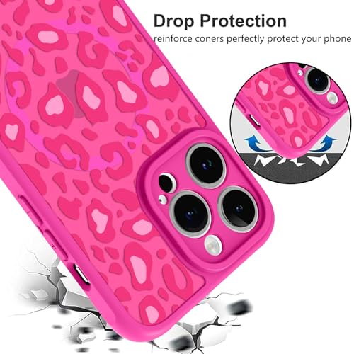 Image of KANGHAR Case for iPhone 13 Pro Max Hot Pink Leopard Printed Pattern | Cute Cheetah [Compatible with Magsafe] Protective Magnetic Case for Girls Women 6.7 inch