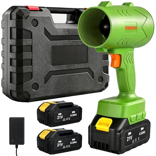 Cordless Leaf Blower 21V, 50000 RPM Max Power Electric Leaf Blower, 2×4.0Ah Battery & Fast Charger, Lightweight Electric Blower for Yard, Patio,Snow Removal,Dust, Car Drying- Lawn Care Tool(Green)