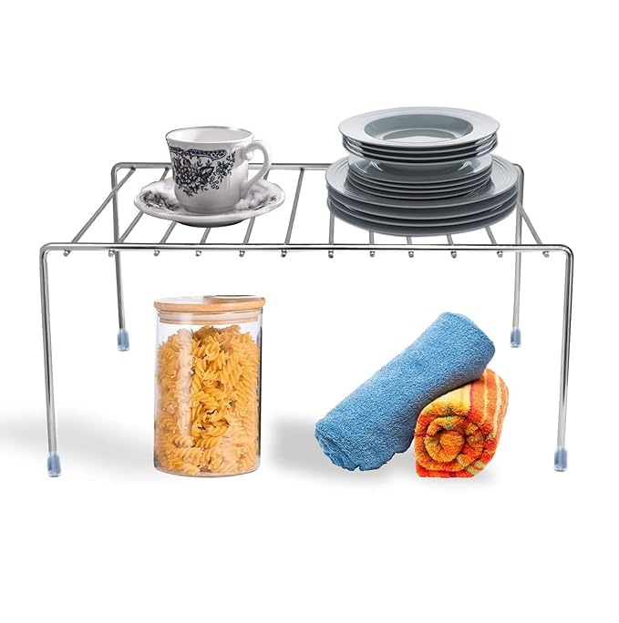 Image of Stainless Steel Dish ?Countertop wire Rack, Utensil Organizer for Kitchen Cabinets, Fridge, Counter Top - Space Saver Mini Stand, Bed Stand (Pack of 1) (NHSP)