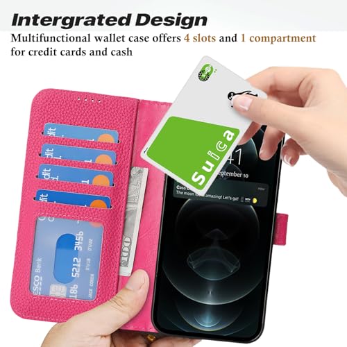 Coque iPhone 12/12 Pro en cuir véritable rose rouge chic - 3