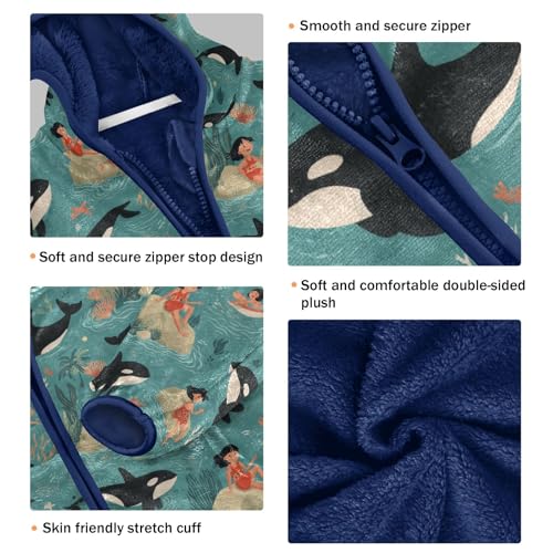 Orca Toddler Fleece Jacket Baby Boys Hooded Zipper Long Sleeve Thick Warm Outerwear 3-10 Years3