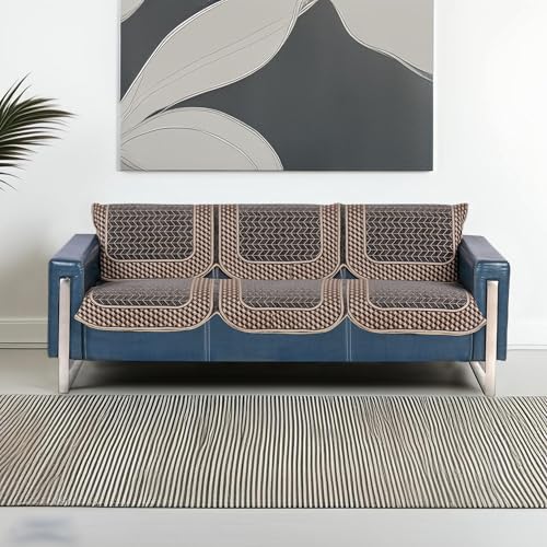 Image of Premium Chenille Woven Anti-Slip 3 Seater Sofa Cover | L-Shape Sofa Seat Protector for Living Room | Durable & Stylish Slipcover - Dark Grey - 3D