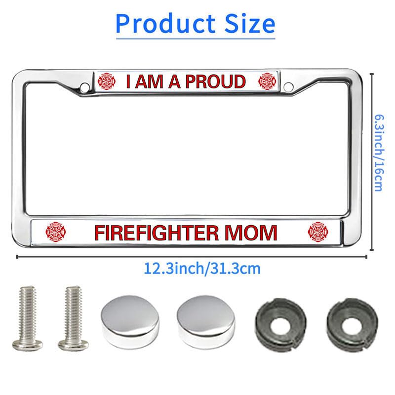 Image of Proud Firefighter Mom Weather-Proof License Plate Frame Firefighter Gift License Plate Frame Military for Firefighters