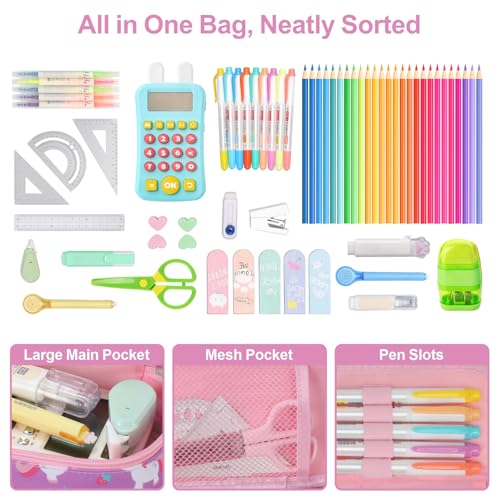 Image of Cute Kids Pencil Case - Girls Pen Pouch Large School Organizer | Pen Bag & Smooth Zipper, Multi-Slot Storage, Mesh Pocket, 900D Water Resistent, Giftable School Supplies, Pink Purple Unicorn