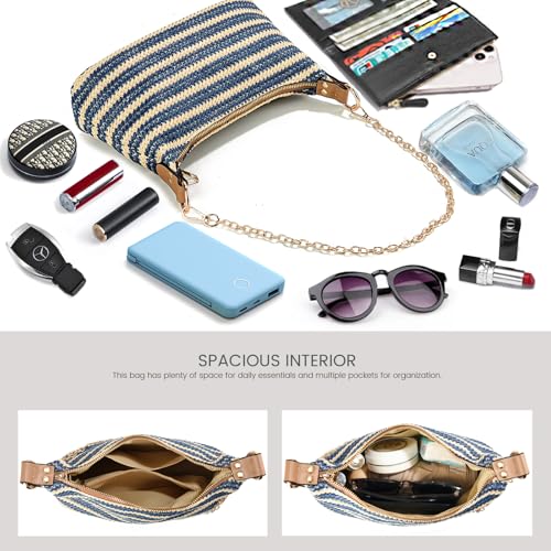 Image of CROJUYI Straw Shoulder Bag for Women Soft Small Woven Shoulder Purse Handbag,Beach Tote Straw Bag for Summer
