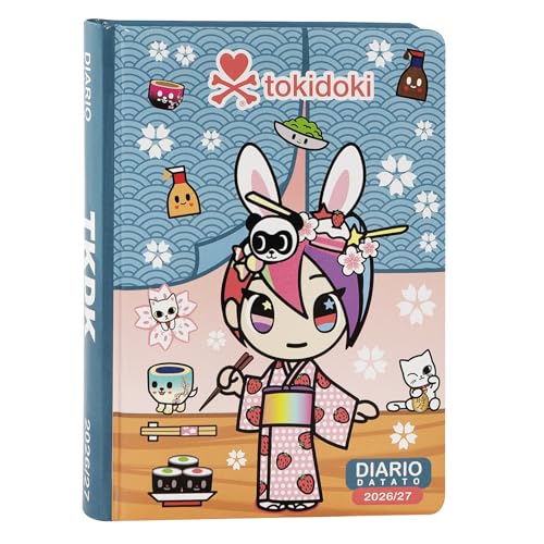 TOKIDOKI - Diario Scuola 2026-2027, Diario Datato 12 Mesi per Bambine e Ragazze, con Copertina Imbottita e 352 Pagine Colorate, Ideale per Scuola Elementare e Media, 13x17,8 cm
