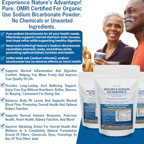 Image of Nature's Sodium Bicarbonate Organic Use Aluminum Free Baking Soda. No Chemical Pure Baking Soda Powder For Health & Wellness. Sodium Bicarbonate 2 lb