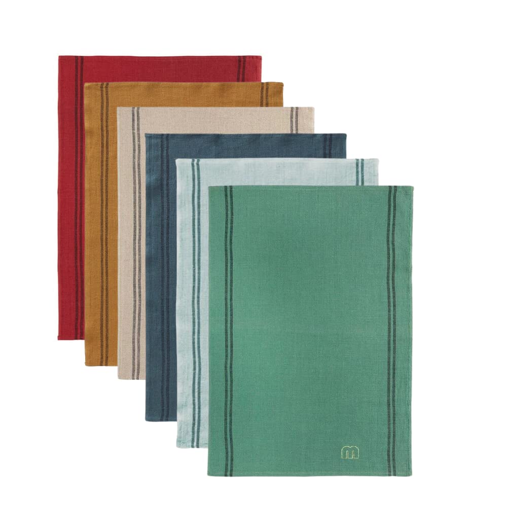 Moutty Juego de 6 paños de cocina 100% lino fabricados en Francia (multicolor)