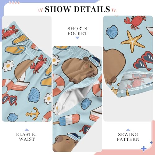 Cartoon Sailor Capybara Pajama Pants Lounge Sleep Pants Elastic Waist Long Pajama Bottoms with Pockets for 6-14 Years4