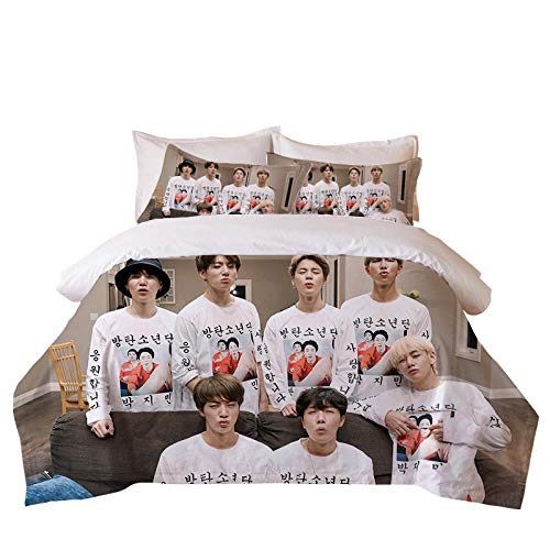 DZZQQ BTS Juego de Ropa de Cama,para Cama 150,Celebridad Coreana Juego de Funda Nórdica 220x240cm 3D Foto de Grupo de Chicos BTS - Gris Juego de...