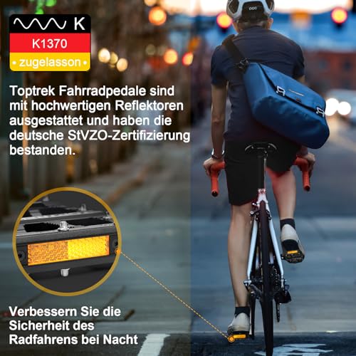 toptrek Fahrradpedale mit StVZO Zugelassen Reflektoren, CNC Aluminium Pedale Fahrrad MTB Pedale rutschfest mit 3 Abgedichtete Lager für Mountainbike, BMX, E-Bike, Rennrad