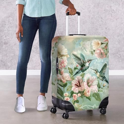 Hummingbird Flowers Luggage Cover Anti-Scratch Baggage Gear Covers Dust Cover Washable Luggage Cover Protector with Zipper Fit Most 18-32 Inch (M Size for 22-24 Inch)4
