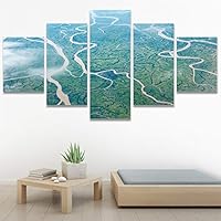 SIGNWIN 5 Panel Canvas Wall Art Modern Art Aerial Expressive Global Landscape Mountain Multicolor Photography for Home Decorations Ready to Hang - 60