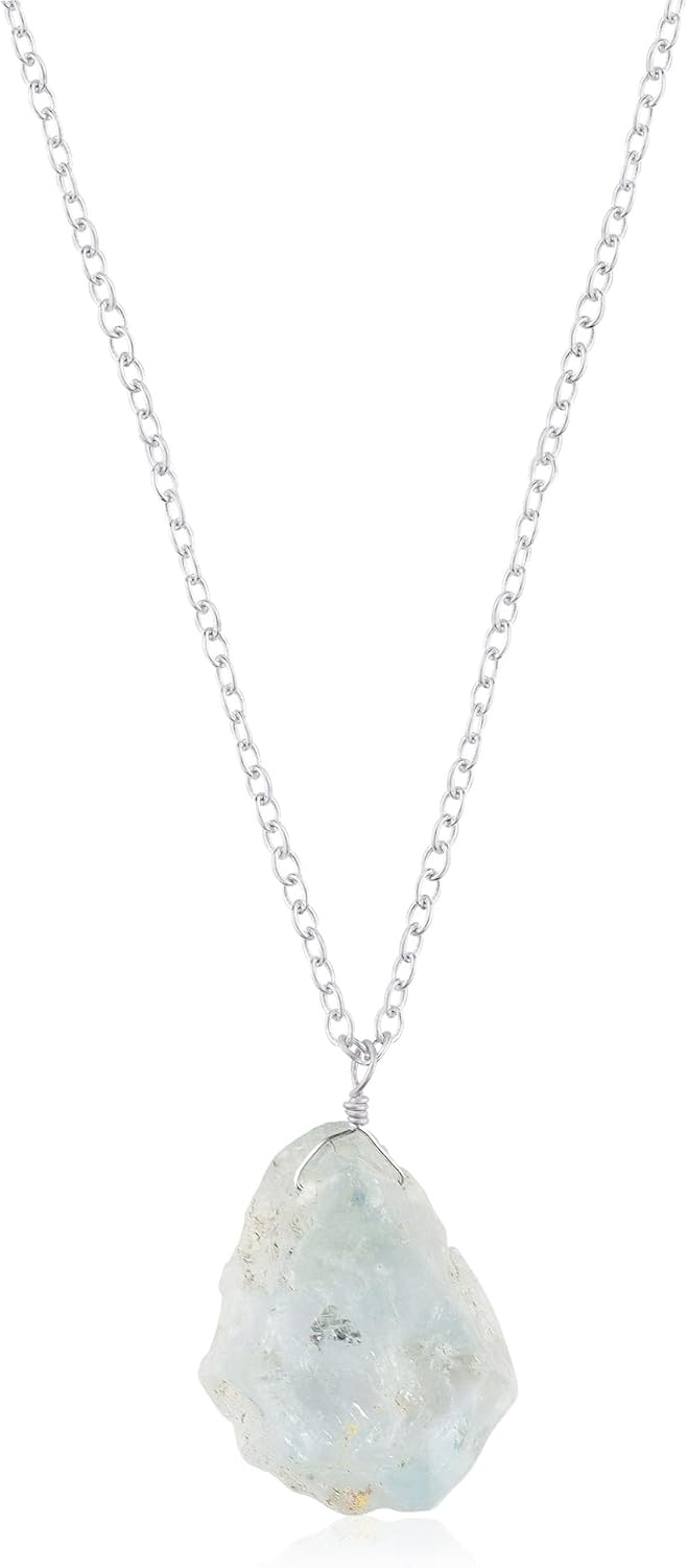 Natural Raw Blue Topaz Stone Rough Crystal Gemstone Dainty Women Pendant Necklace, Chakra Healing Crystals, Birthstone, Gift, Chain 18 inch (blue-topaz) - Image 2