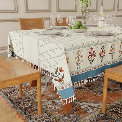 Image of Urban Space Sicilia Table Linen Collection - Premium Water & Stain Resistant Dining Table Cover for 6 Seater, Anti Skid Table Cloth for Six Seater Table, 1 Piece (Wisteria Off White, 52 x 92 Inches)