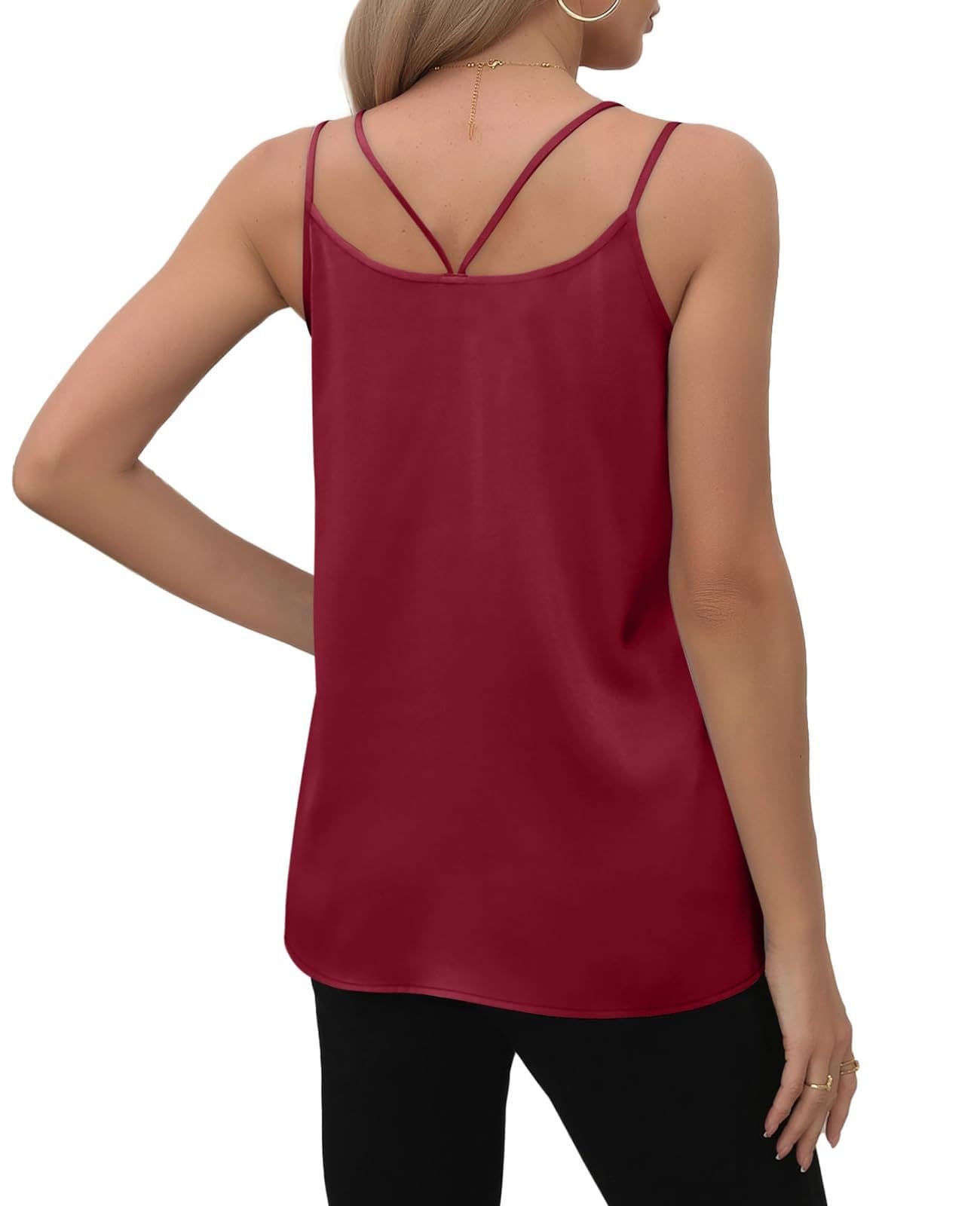 Blusas sin Mangas de satén de Seda con Cuello en V for Mujer