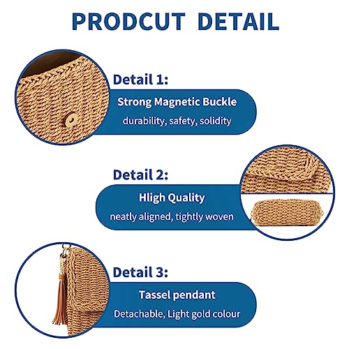 Women's Summer Straw Braided Crossbody Bag with Tassel Chain,Shoulder Straps Woven Beach Handbag Handmade Wallet Purse4