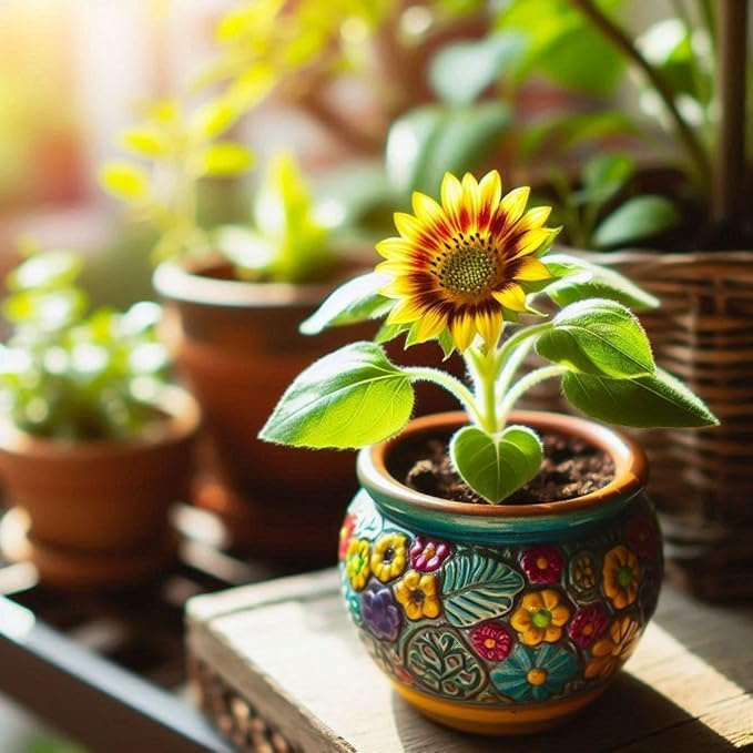 Image of Mini Sunflower Live Plant - Dwarf Flowering Plant for Pots, Balcony & Home Garden (Pack Of 50+ Seed)