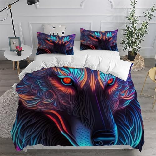 Housse de couette King 220x240 loup imprimé 3D parure lit microfibre