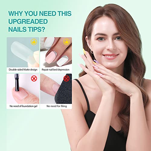 Image of SAVILAND Square Nail Tips - Pre-File Soft Nail Gel Tips Matte Gels X Nails 15 Sizes Natural Nail Tips 360pcs Full Cover No Need Base Gel French Nails Easy to DIY Nail Art Nail Extension DIY Home Gift