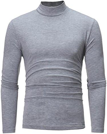 Jofemuho Men's Half Turtleneck Long Sleeve Casual Fall Winter Solid Color Comfort T-Shirt LightGrey M
