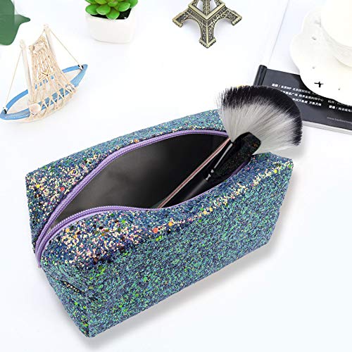 Colorful Glitter Shine Cosmetic Pouch Waterproof Zipper Handbag Carry Case Organizer Travel Case (Purple) #TOP2