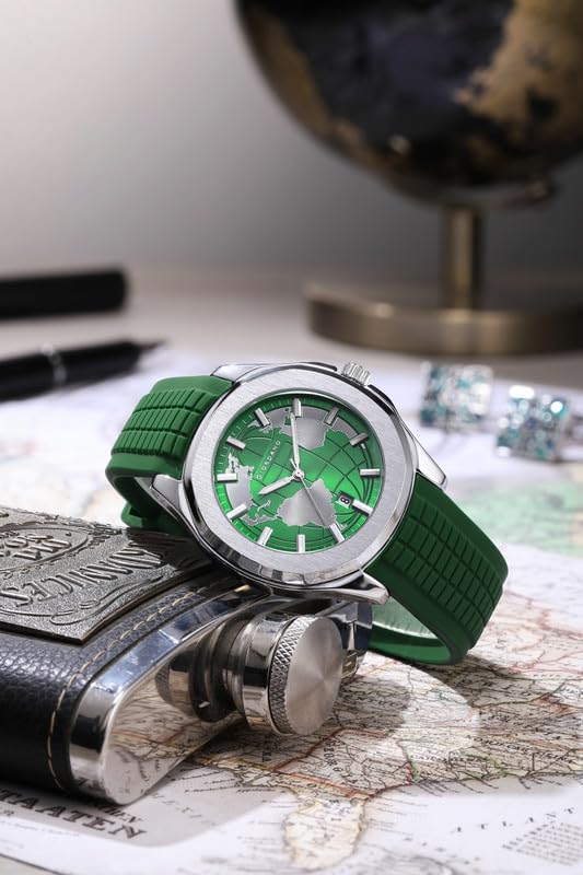 Image of Giordano Stylish World Map Design Analog Watch for Men with Silver Case Round Dial, Textured Silicone Strap, Water Resistant and Date Display Function - GZ-50147