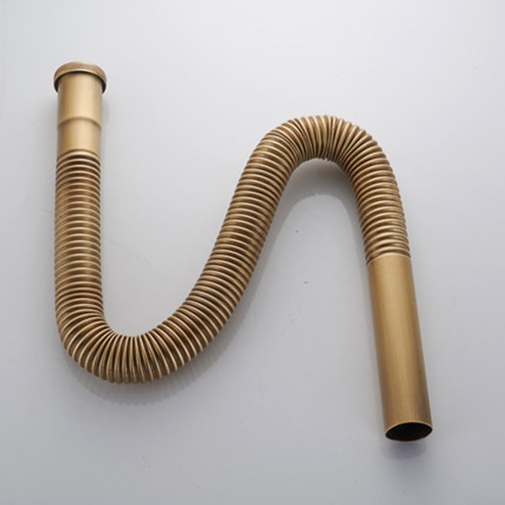 Sifone di scarico per lavello in ottone, in rame antico, per cucina e bagno, sifone in ottone per lavello e bagno, facile installazione impianto idraulico
