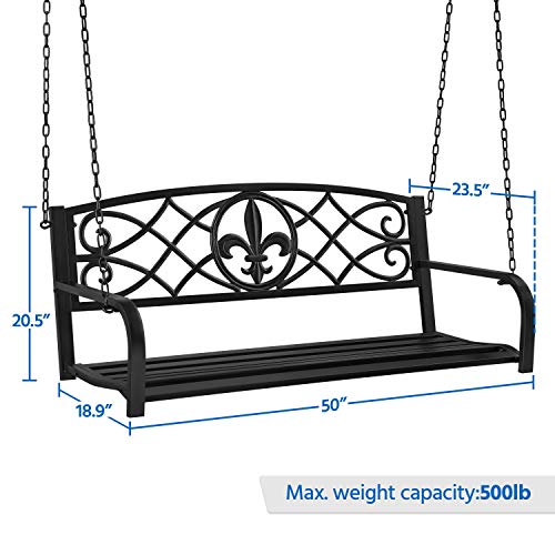 Yaheetech Outdoor Porch Swing, 2 Persons Patio Swing Chair Metal Hanging Bench, Heavy Duty 500Lb Weight Capacity Swing Seat All-Weather Resistant, Black #TOP2