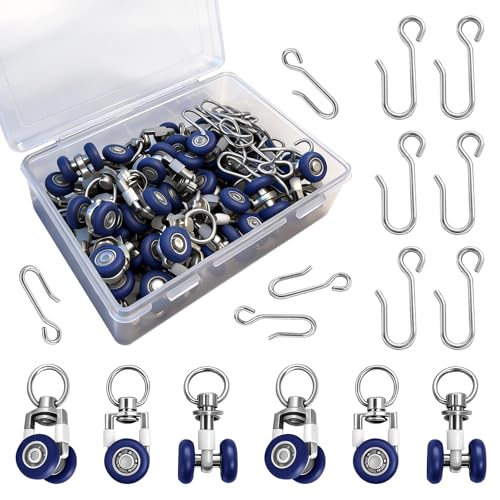 60 Pack Curtain Track Roller and Hooks Kit, Ultra-Quiet