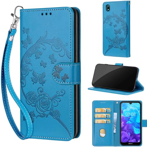 Funda para Huawei Y5 (2019) / Honor 8s 2019 Carcasa, Funda de Cuero de Flip Móvil Plegable Carcasa Compatible Honor 8s 2020 / Honor Play 3e Azul