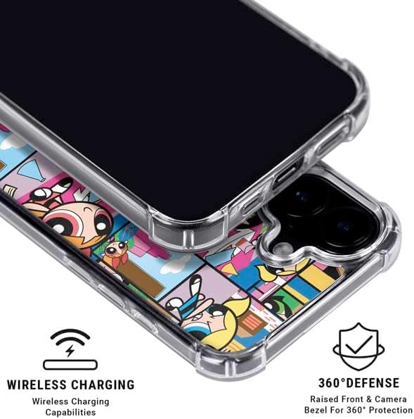 Skinit Clear Phone Case Compatible with iPhone 17 - Officially Licensed Cartoon Network Powerpuff Girls Patches Design
