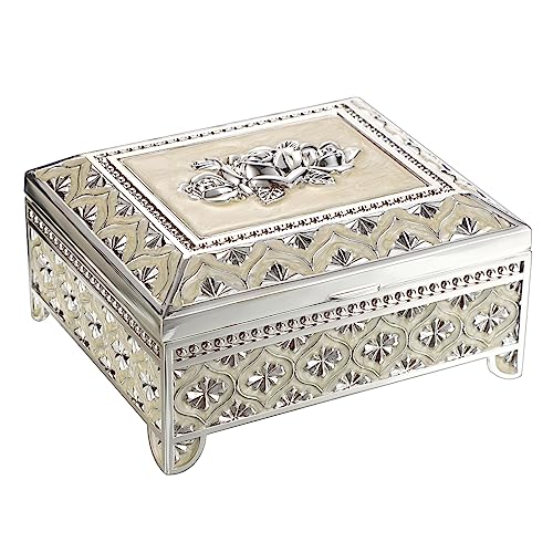 Hipiwe Vintage Metal Jewelry Box Floral Gorgeous Jewelry Trinket Box for Ring Earrings Necklace Rectangle Trinket Case Decorative Keepsake Box for Women