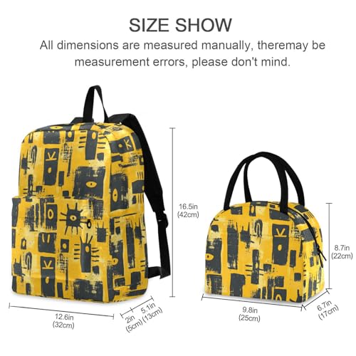 Backpack Lunch Bag Set Abstract Pattern Print, Big Storage Travel Backpacks with Insulated Lunch Box for Office Hiking Picnic2