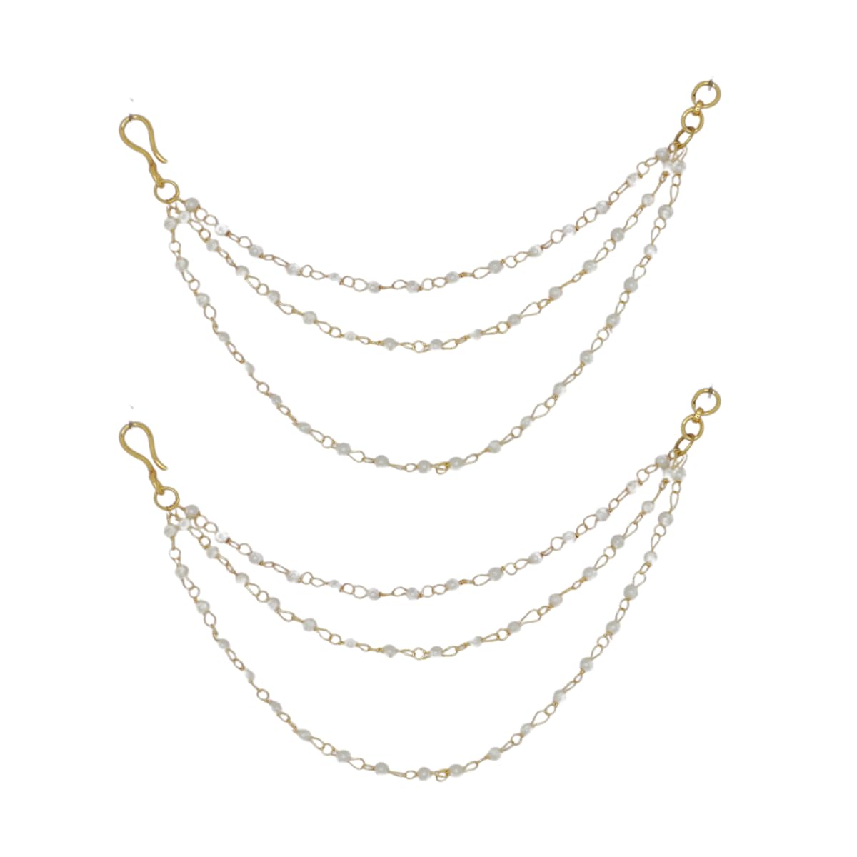 JWELLA Gold-Plated Triple-Layered Pearl Hair Chain – Elegant Hair Accessory for Weddings and Festive Occasions