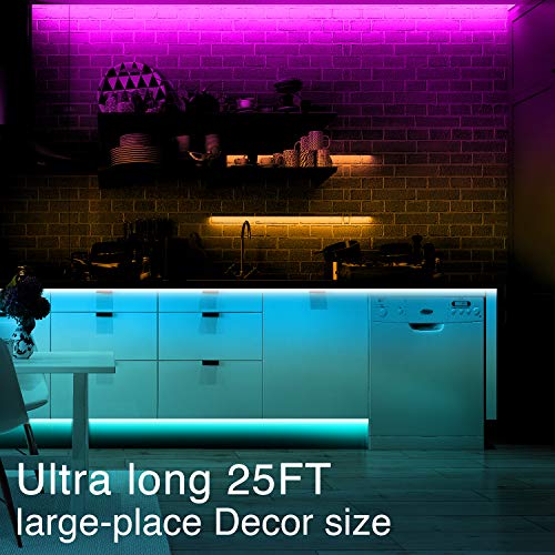 Image of phopollo 5050 LED Strip Lights, 25ft Led Lights for Bedroom with 44 Keys IR Remote Controller and 12V Power Supply