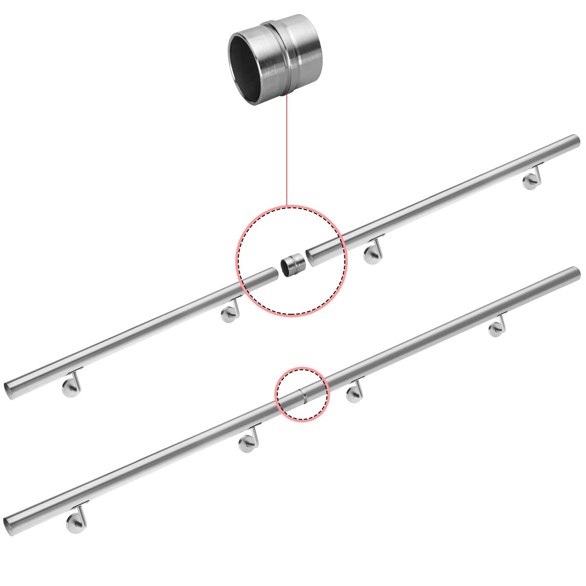 Monzana Pasamanos de Acero Inoxidable Barandilla de Pared para Escalera 500cm Soporte Pared Interior Exterior