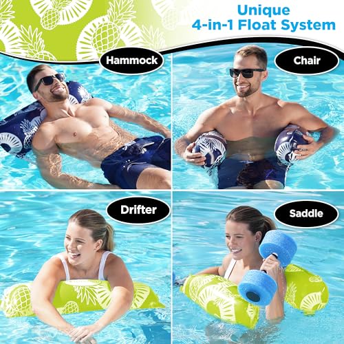 Image of Waterlife 4-in-1 Pool Hammock 4-Pack, Inflatable Pool Chair Float, Water (Saddle, Lounge Chair, Drifter)