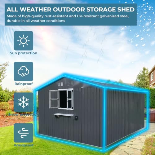Zevemomo 10X12FT Outdoor Storage Shed, Metal Garden Tool Sheds with Window by Zevemomo - Used condition - Image 6