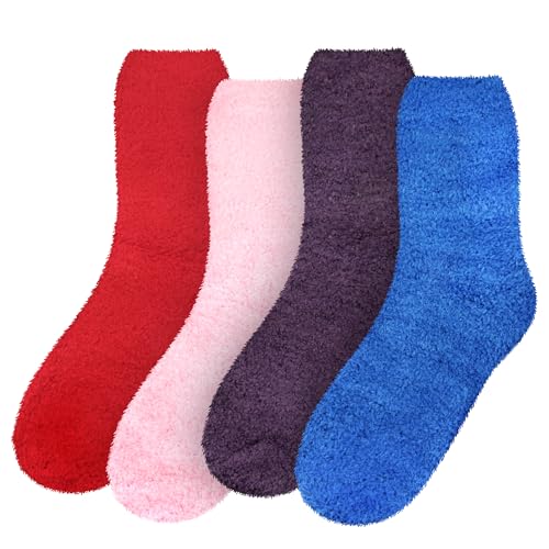 Image of BambooMN Colorful Fuzzy Socks - Assorted Super Soft Warm Microfiber Comfy Home Socks - Value Pack