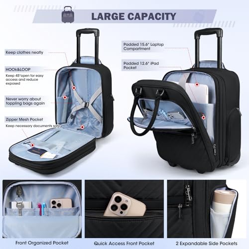 RAINSMORE Underseat Carry On Luggage,16-inch Carry On Luggage for Airplanes Lightweight Suitcase with Wheels and Lock Softside Underseater for Travel Business Rolling Carryon Bag f image 2