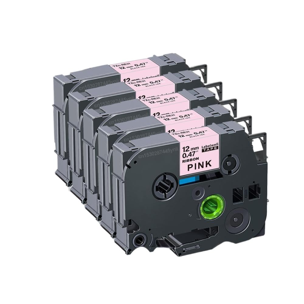 Nastro per etichette satinato 12 mm compatibile con RE34 RN34 RW34 R234 R231 RE31 3 pezzi 5 pezzi(Black on Pink)