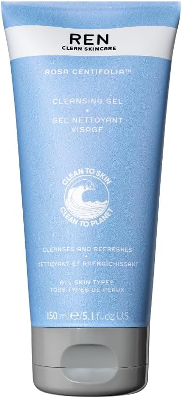 REN Rosa Centifolia Cleansing Gel, 150ml – Refreshing Non-Drying Face Wash with Aloe Vera and Rose Extract, Gently Removes Impurities and Balances Skin, Vegan and Cruelty-Free